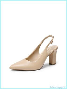 Slingback Chunky Block Heel Pumps Faux Leather Business Casual Work Heels